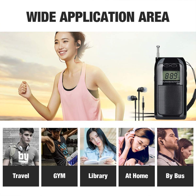 K-605 Portable FM / AM / SW Full Band Stereo Radio, Support TF Card