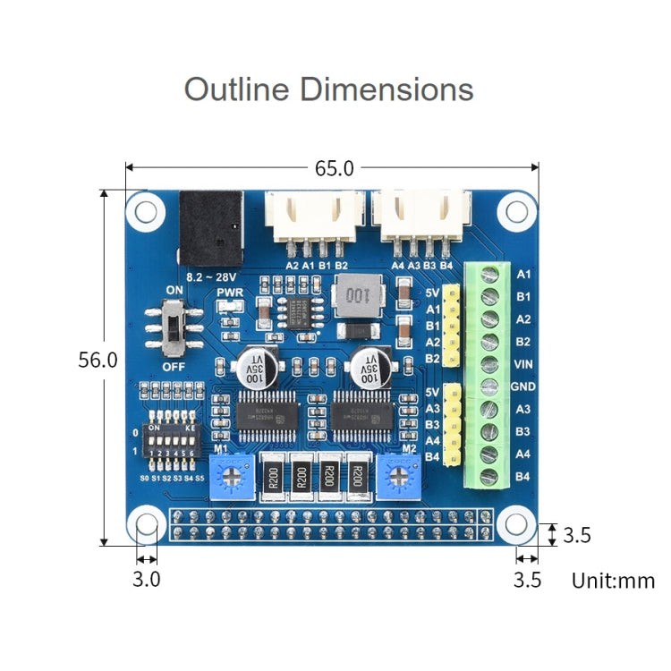 Waveshare HRB8825 Stepper Motor HAT For Raspberry Pi, Drives Two Stepper Motors, Up To 1/32 Microstepping