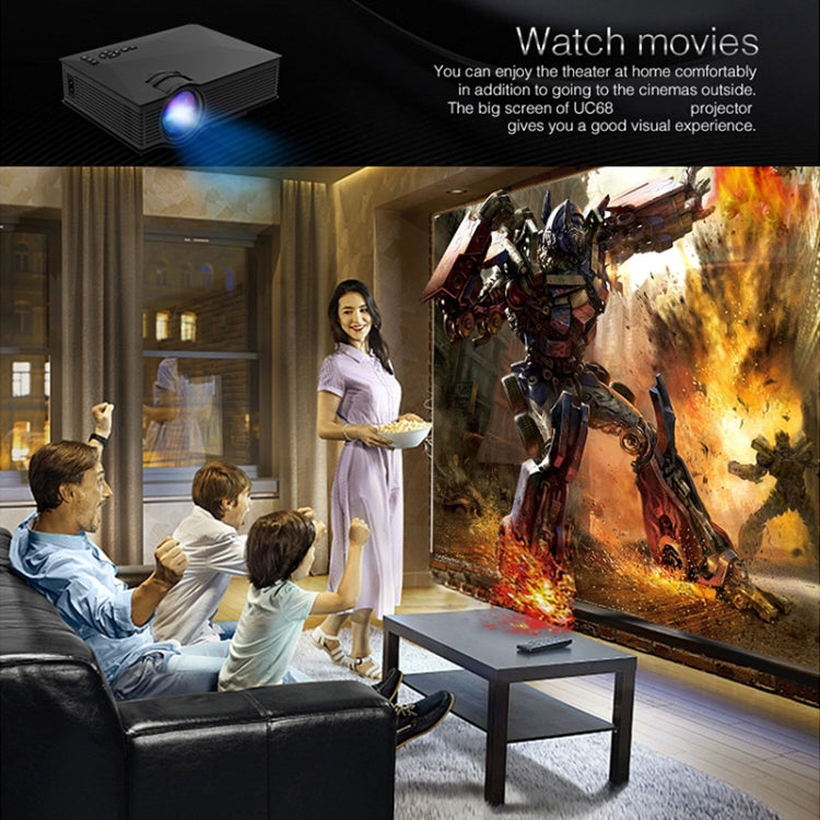 UC68 80ANSI 800x400 Home Theater Multimedia HD 1080P LED Projector, Support USB/SD/HDMI/VGA/IR