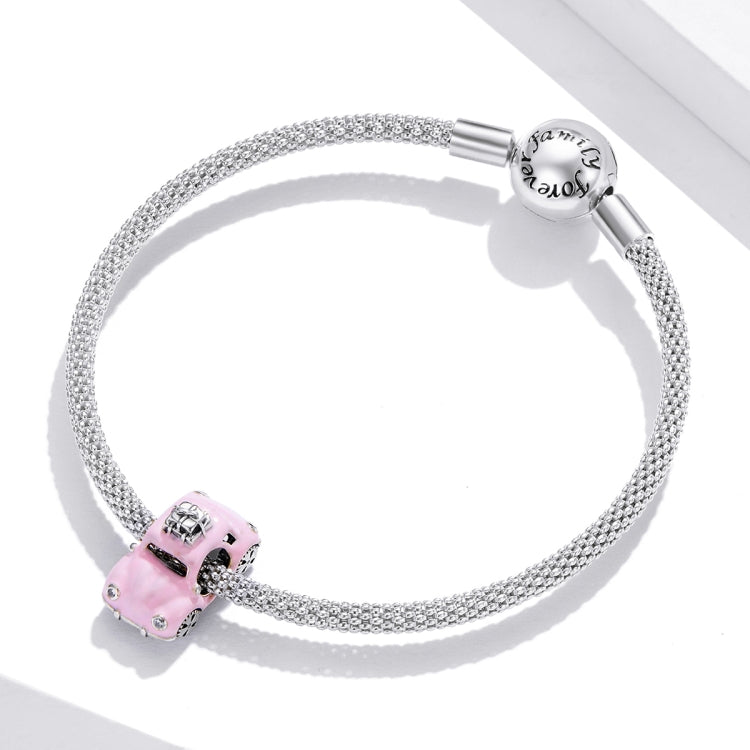 S925 Sterling Silver Pink Car Beads DIY Bracelet Necklace Accessories