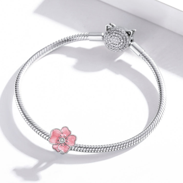 S925 Sterling Silver Pink Flower Beads DIY Bracelet Necklace Accessories