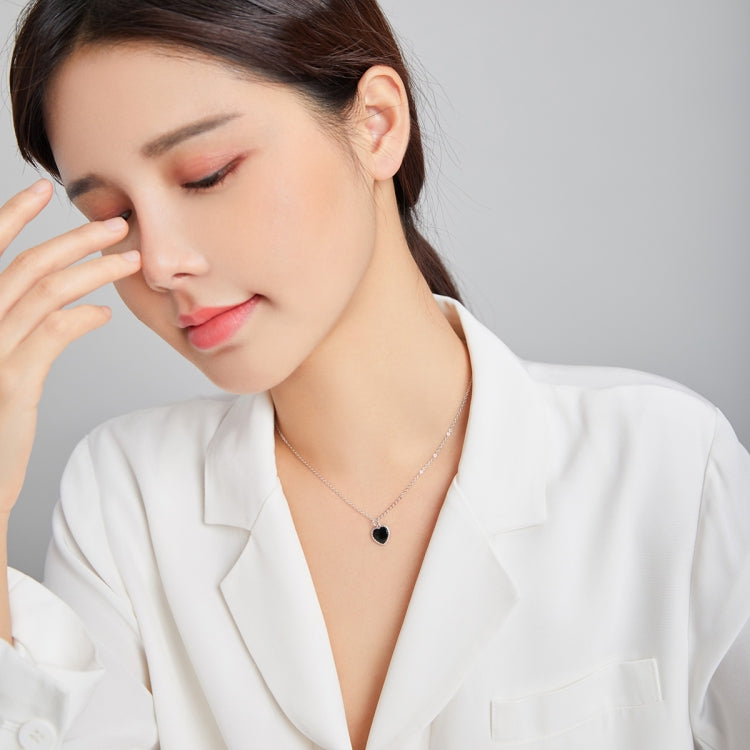 S925 Sterling Silver Black Heart Women Nacklace Jewelry