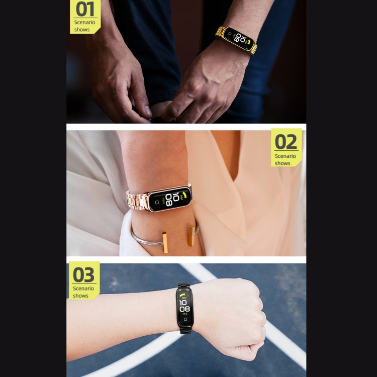 MIJOBS Three-bead Metal Stainless Steel Watch Band, For Samsung Galaxy Fit 2