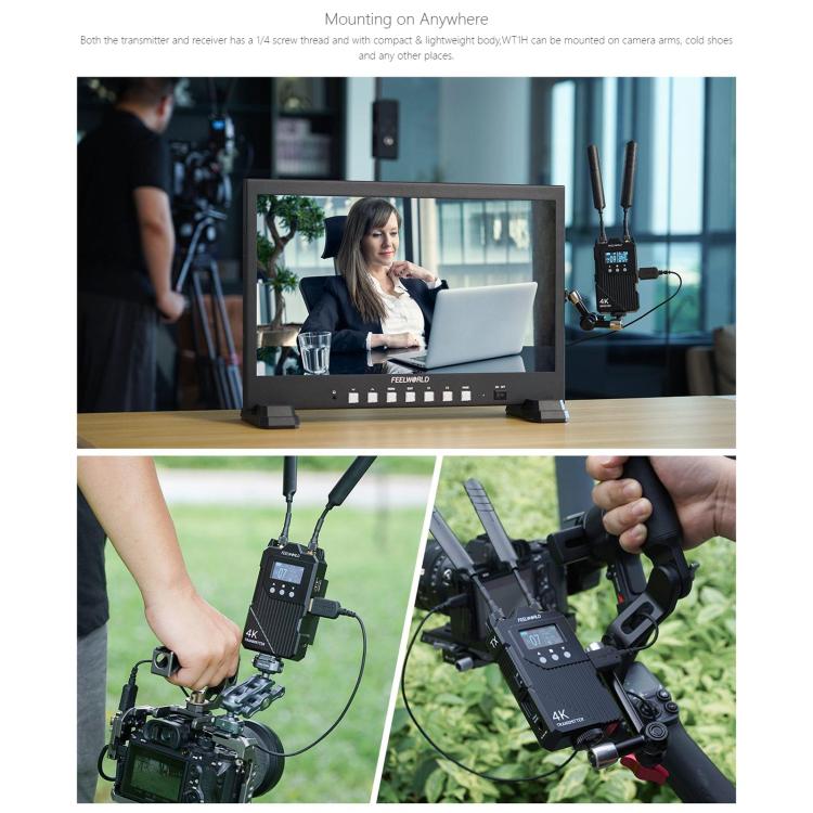 FEELWORLD WT1H 4K Wireless Video Transmission System Dual HDMI-compatible Full Duplex Intercom Live Streaming, WT1H