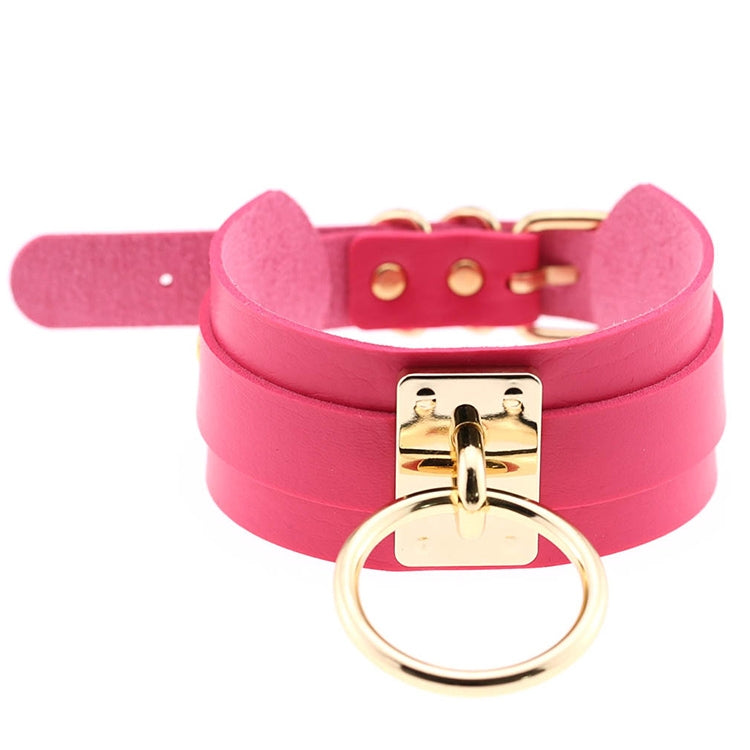 European and American Harajuku PU Leather Gold Single Ring Collar Wide Street-Snap Nightclub O-shaped Choker Necklace
