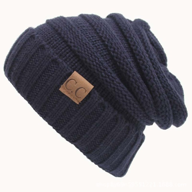 CC Letter Solid Color Wool Hats Concise Knitting Hat
