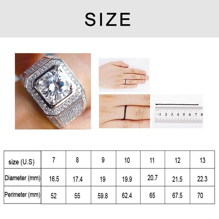 Fashion Full Rhinestone Micro-insert Silver Ring, US Size: 10, Diameter: 19.9mm, Perimeter: 62.4mm