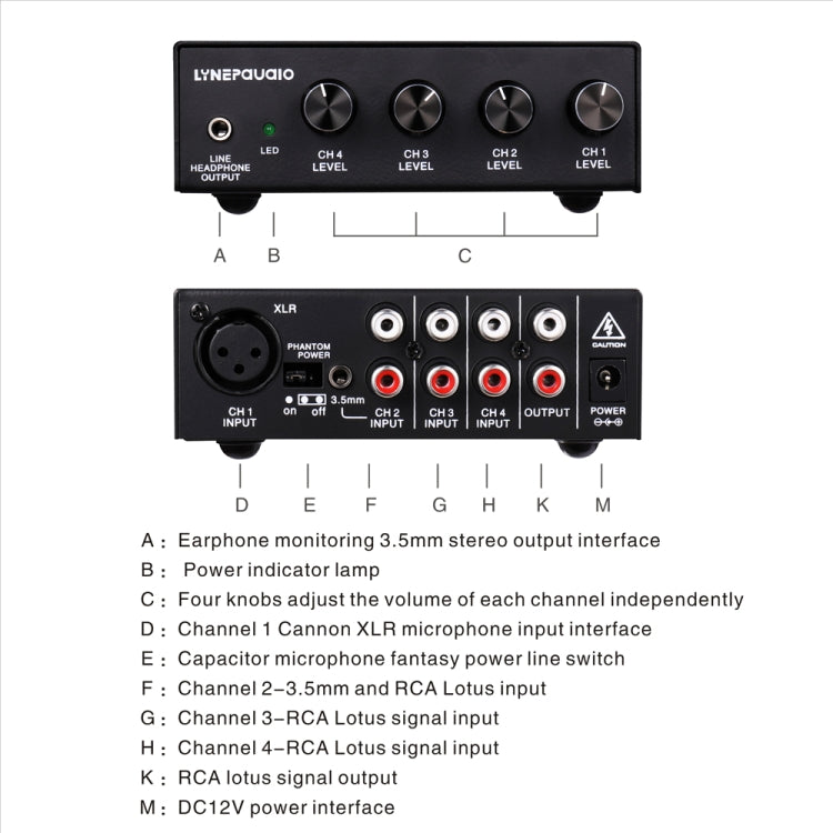LINEPAUDIO B895 Five-channel Stereo Microphone Mixer with Earphone Monitoring