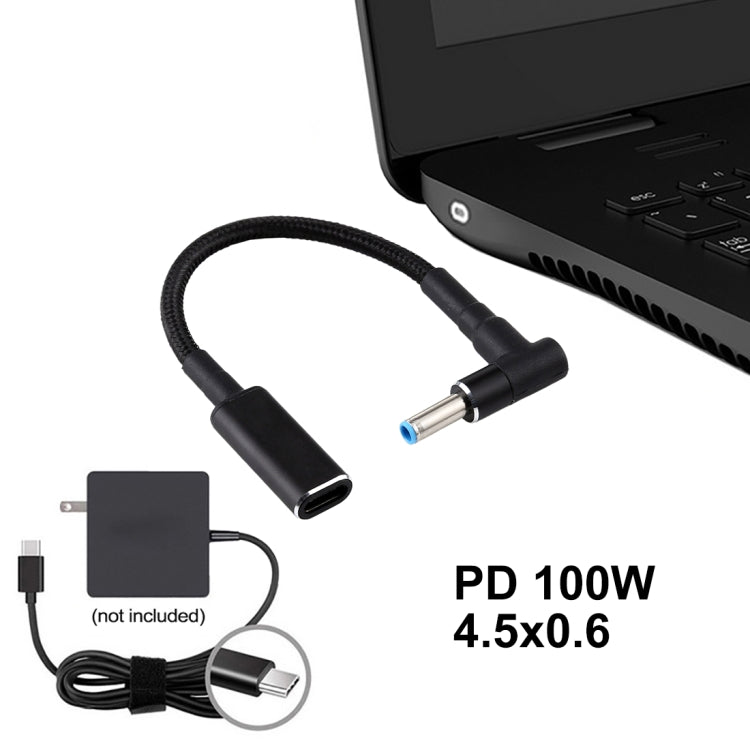PD 100W 18.5-20V 4.5 x 0.6mm Elbow to USB-C / Type-C Adapter Nylon Braid Cable for HP