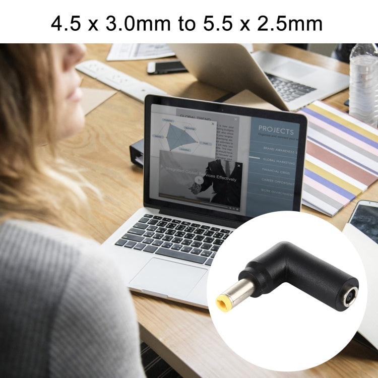 10 PCS 4.5 x 3.0mm Female to 5.5 x 2.5mm Male Plug Elbow Adapter Connector