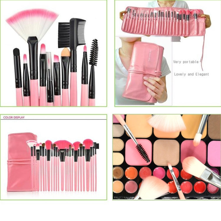 24 PCS Goat Hair Pink Handle Makeup Brush Set with Pink Pouch