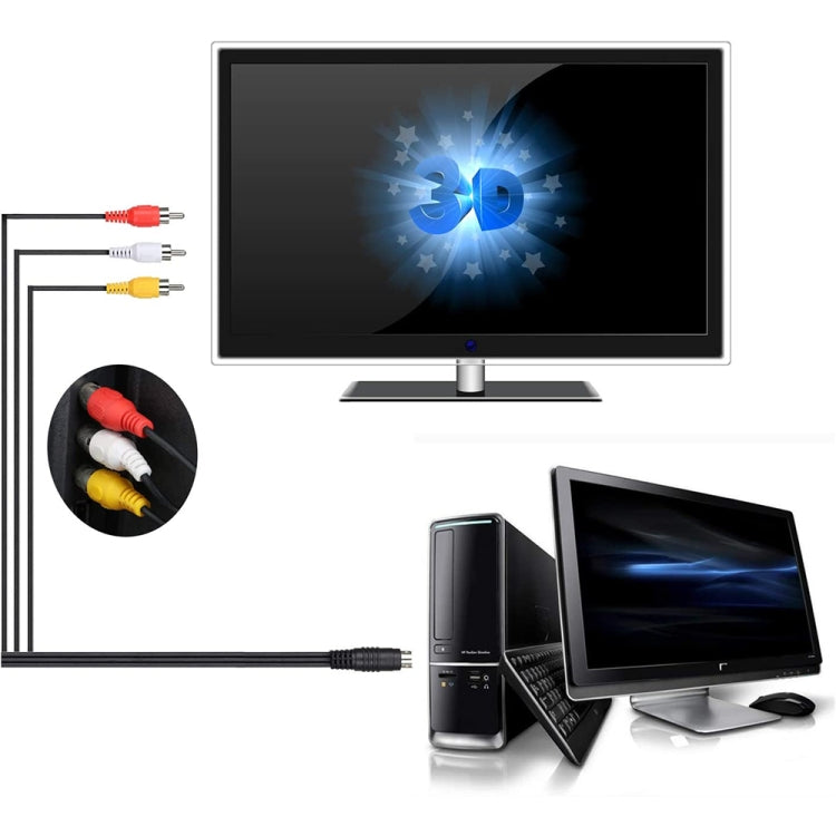 4 Pin S-Video to 3 RCA AV TV Male Cable Converter Adapter, Length: 1.5M