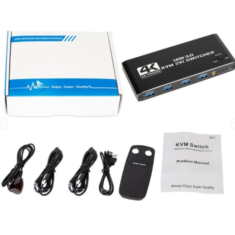 K2-1 Monitor Sharing 4K 60Hz KVM Switch 2 In 1 Out USB 3.0 HDMI 2.0 Remote Control Switcher