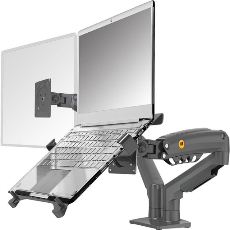 NORTH BAYOU F160-FP Tray Dual Arm Bracket Monitor Desk Mount Adjustable Laptop Holder