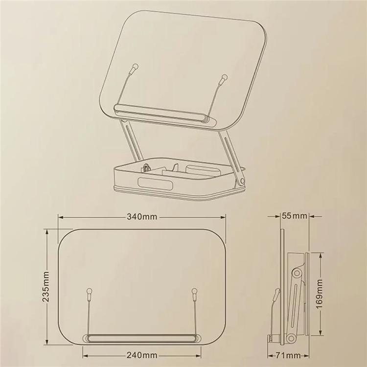 R22H Adjustable Rotating Foldable Laptop Tablet Book Holder Stand with Bottom Storage Box, R22H