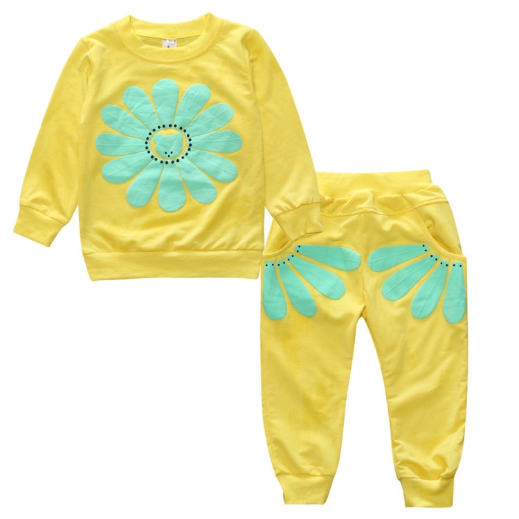 Spring and Autumn Girls Sun Flower Pattern Long Sleeve Top + Pants Set