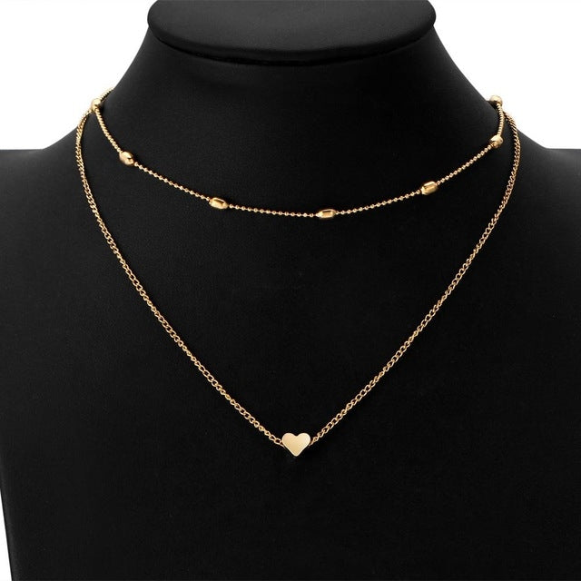 Jewelry Vintage Simple Copper Heart Multi - Layer Clavicle Necklace Wholesale Necklace