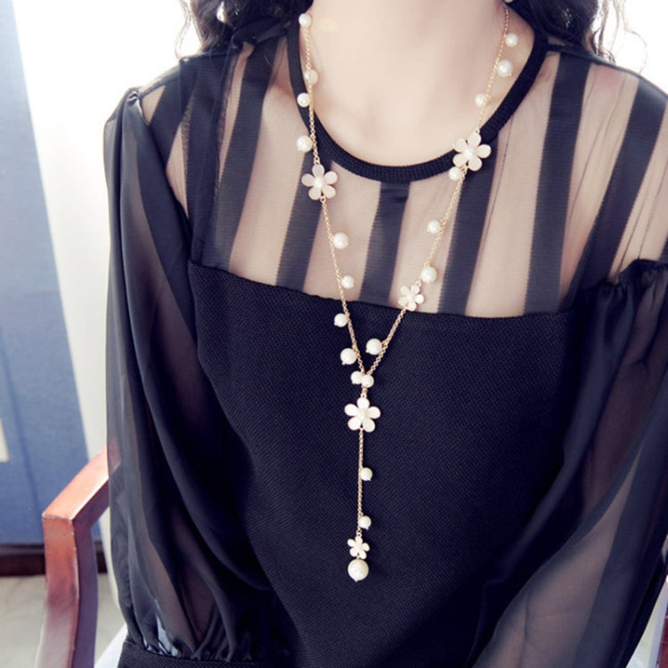Pearl Five-petal Flower Long Necklace Female tassel Long Sweater Chain
