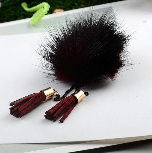 Fur Ball Brooch Chain Tassel Brooch For Women