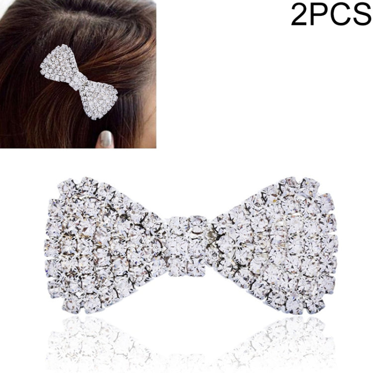 2 PCS Fashion Women Crystal Rhinestone Hairpins Bow Knot Barrettes