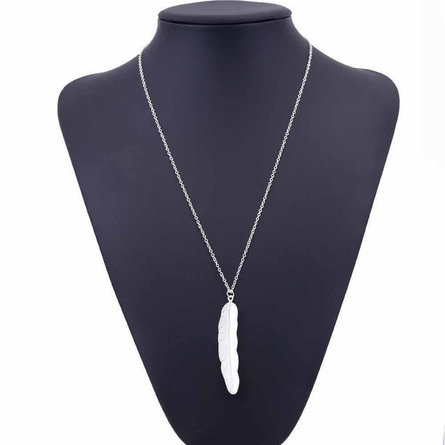 Vintage Long Necklace Jewelry Simple Feather Pendant Necklaces