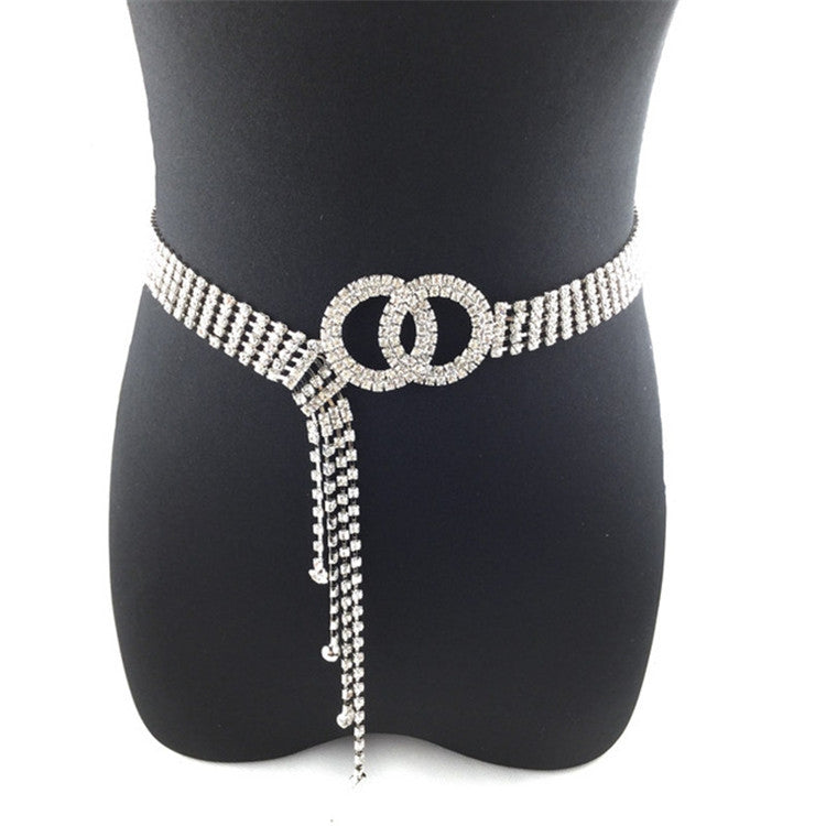 Women Double Loop Shape Diamond Belt Waist Chain