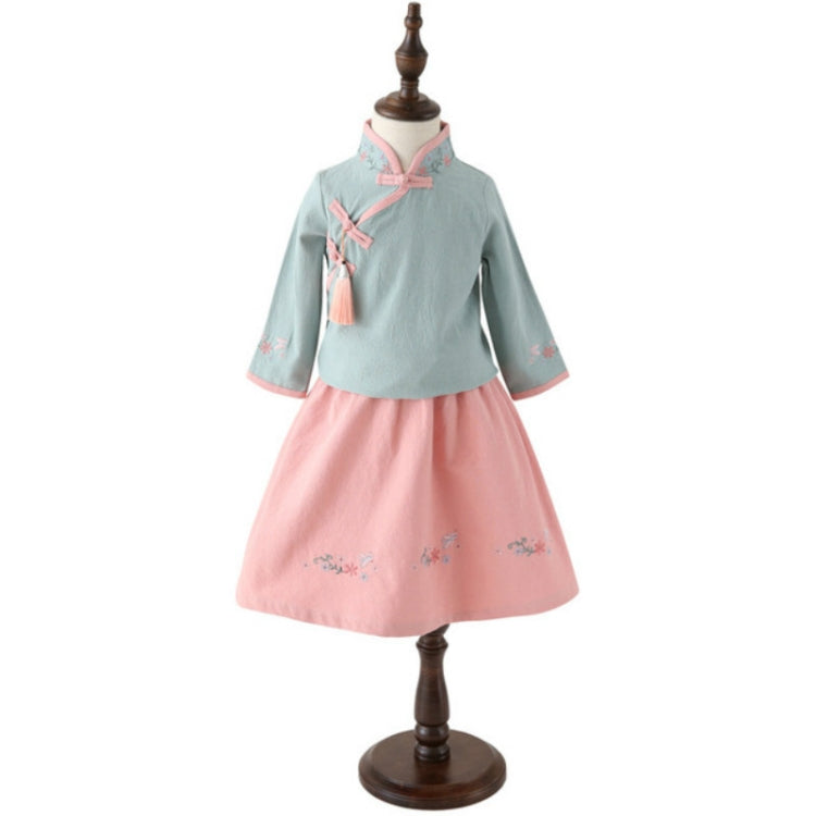 Girls Chinese Style Embroidery Top + Skirt Set Tunic Clothing