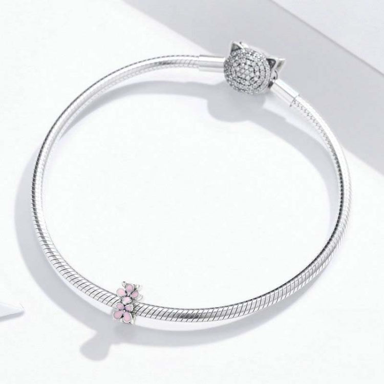 925 Sterling Silver Pink Enamel Flower Charm Women Bracelet DIY Jewelry Beads