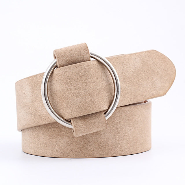Casual Needleless Round Buckle Wide PU Leather Belt for Women