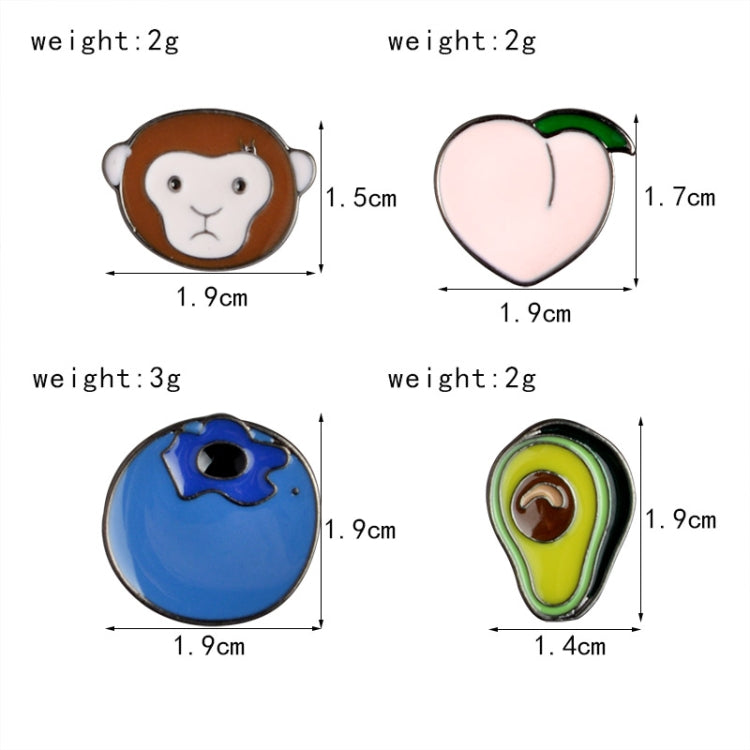 2 PCS Avocado Monkey Peach Blueberry Metal Lapel Pins Hard Enamel Pin Cute Badge Fashion jewelry