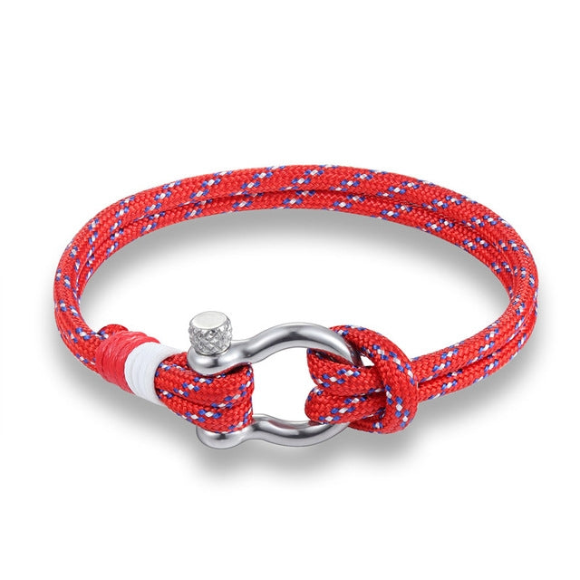 Navy Style Sport Camping Parachute Cord Survival Bracelet with Stainless Steel Shackle Buckle