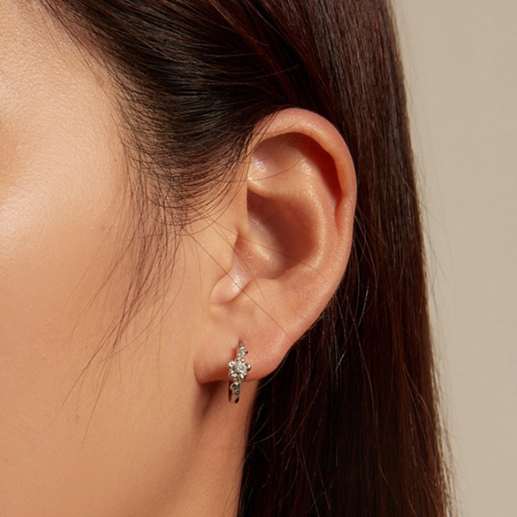 Sterling Silver S925 Small Flower Vine Plated Platinum Zircon Earrings