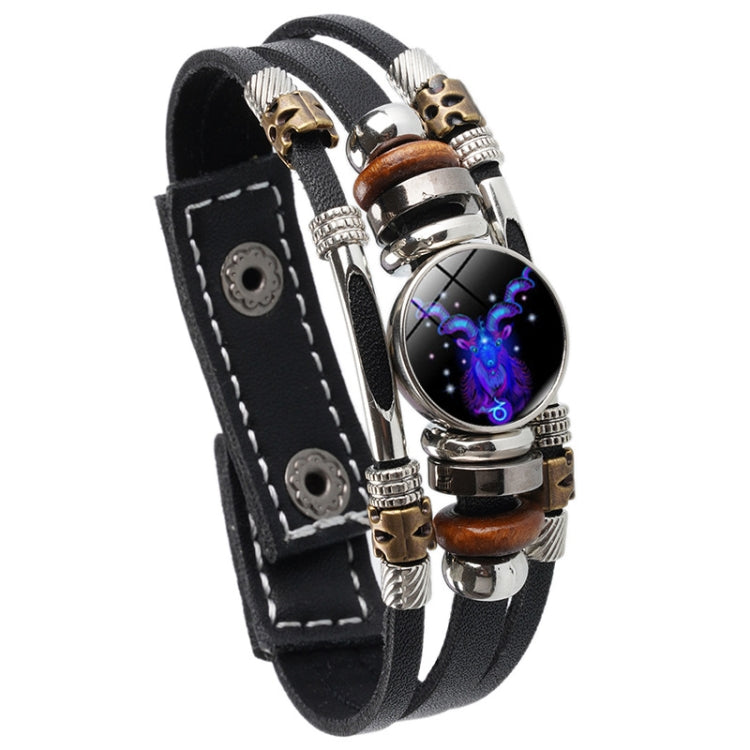 Twelve Constellations Night Light Leather Rope Bracelet Woven Beads Bracelet, Style:
