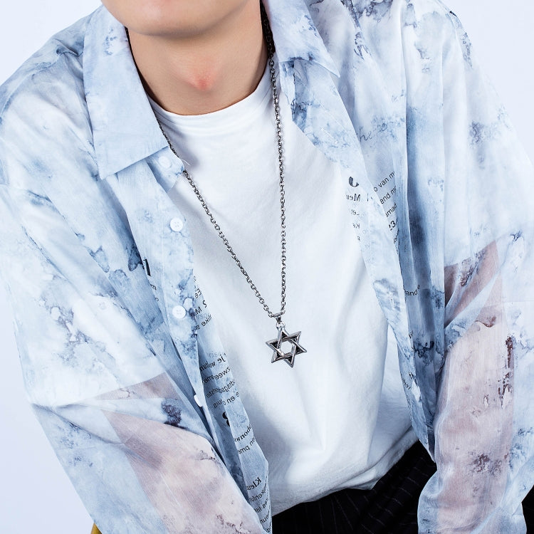 1102 Stainless Steel Necklaces Men Six Pointed Star Pendant, Style:, Pendant+Chain