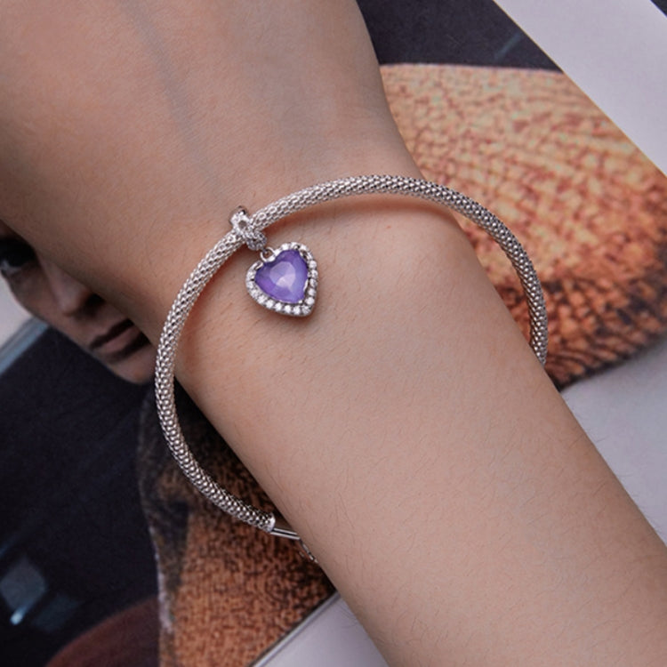 Sterling Silver S925 Platinum Plated Zircon Heart Bracelet Beads