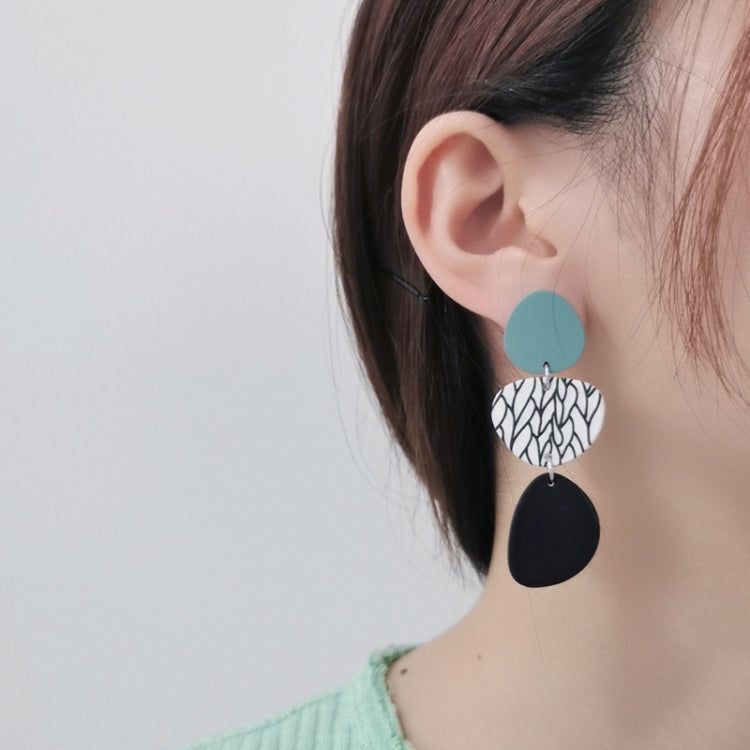 2pairs Contrasting Color Acrylic Geometric Round Stitching Long Ladies Earrings