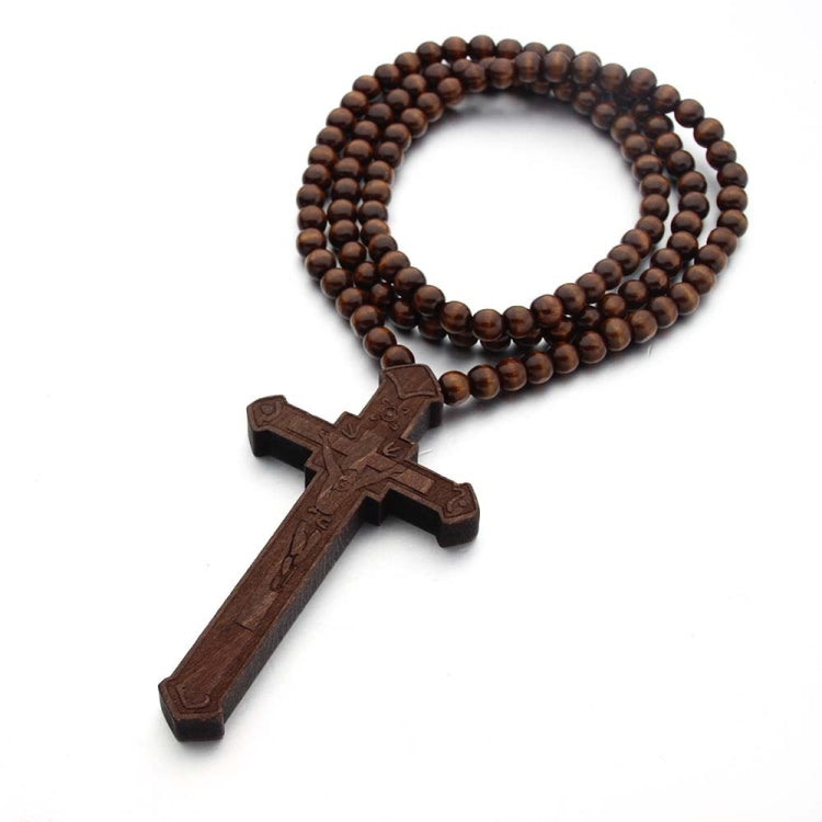 Cross Laser Engraved Wooden Bead Necklace
