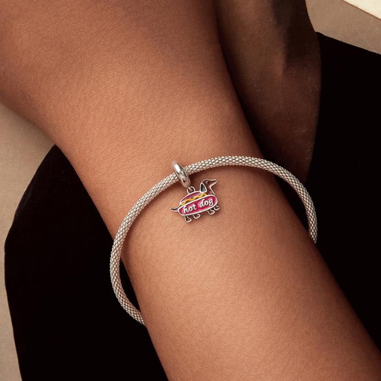 S925 Sterling Silver Funny Dachshund Jewelry Pendant Animal Beads