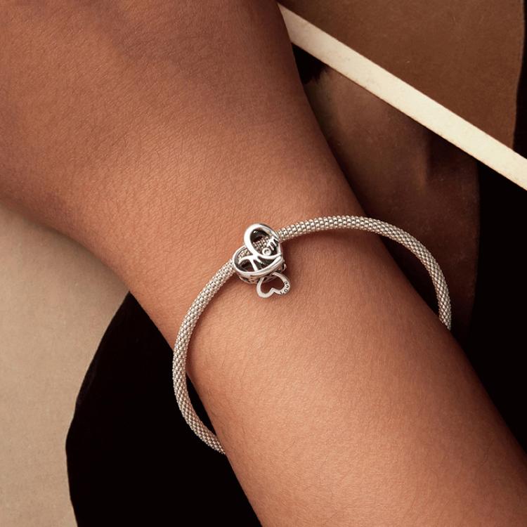 S925 Sterling Silver Mother Day Heart Shape Bracelet Beads