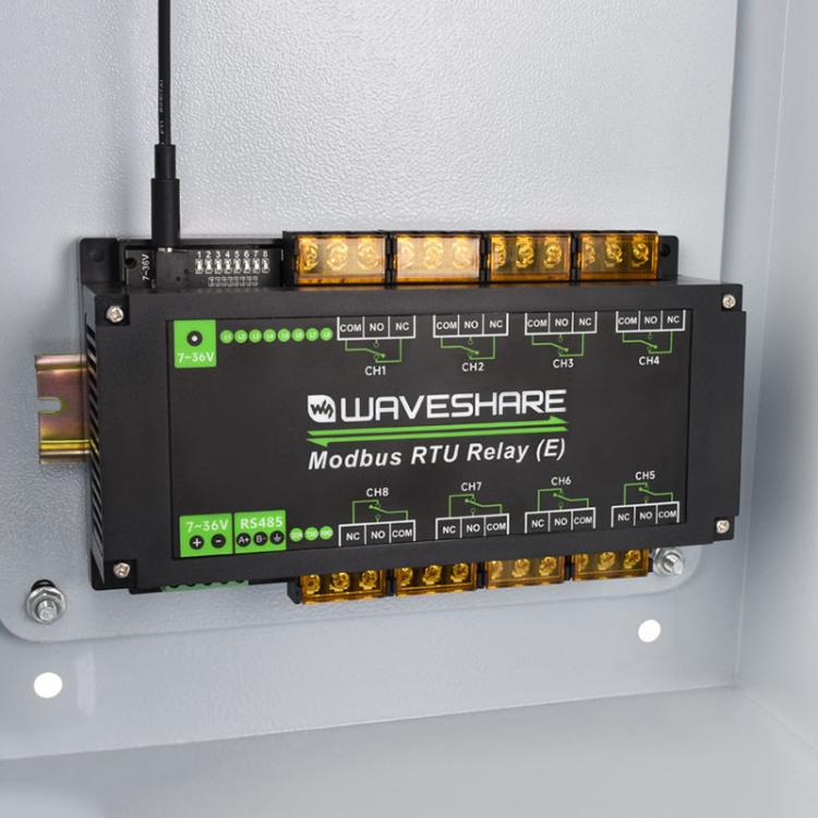Waveshare Modbus RTU Protocol Rail-Mounted Case 8-Way RS485 30A High-Current Relay Module