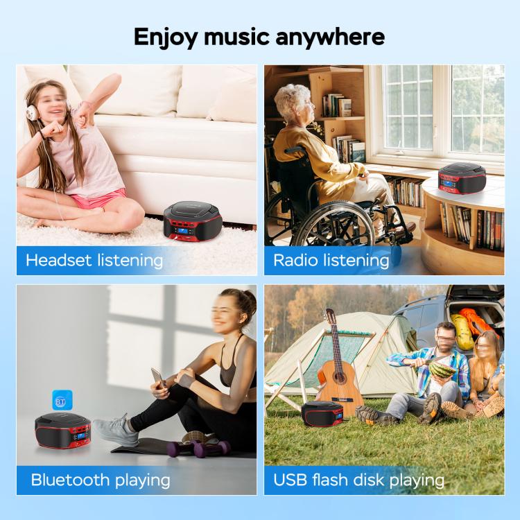 Kuephom W17 Portable Home CD Music Walkman FM Bluetooth Player, EU Plug, US Plug, UK Plug, AU Plug