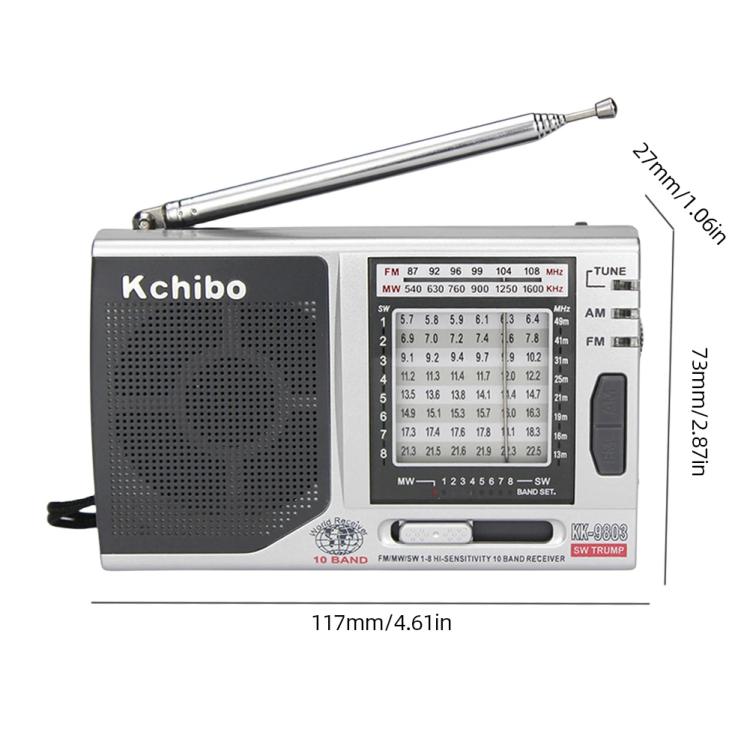 Kchibo 10-Band AM/FM/SW Portable Radio with High-Fidelity Speaker Compact Mini Multi-Band Receiver, KK-9803