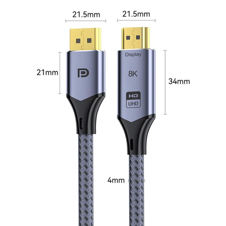 DP To HDMI 8K 60HZ HD Conversion Cable TV Computer Connection Conversion Monitor Projection Cable, 1m, 2m