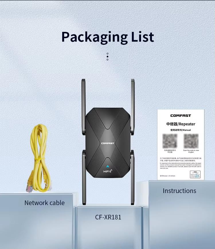 COMFAST CF-XR181 WiFi 6 Dual-Band 1500Mbps Wireless Signal Booster Gigabit Wireless Repeater