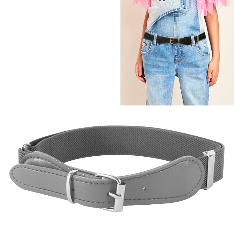Kids Polyester + PU Leather Square Pin Buckle Adjustable Elastic Belt