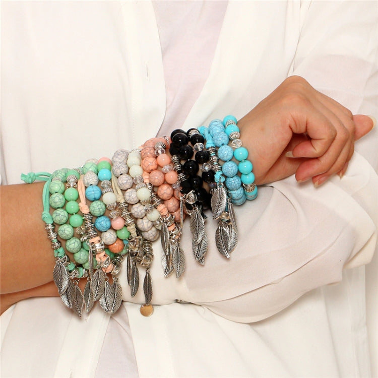 Vintage Ethnic Elasticity Marble Beads Bracelet Boho Leaves Bangle Bracelet