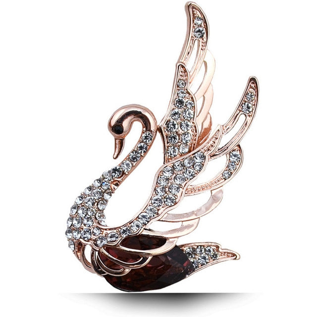 Women Fashion Swan Crystal Insert Drill Brooches