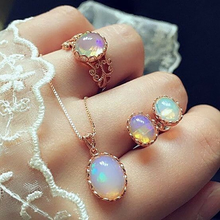 Women Opal Necklace Earrings Ring Crystal Jewelry Set