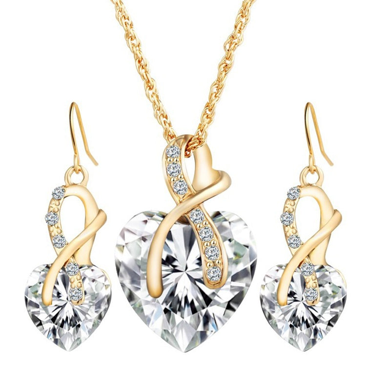 3 PCS / Set Women Heart Shaped Crystal Zircon Earring Necklace Jewelry Set
