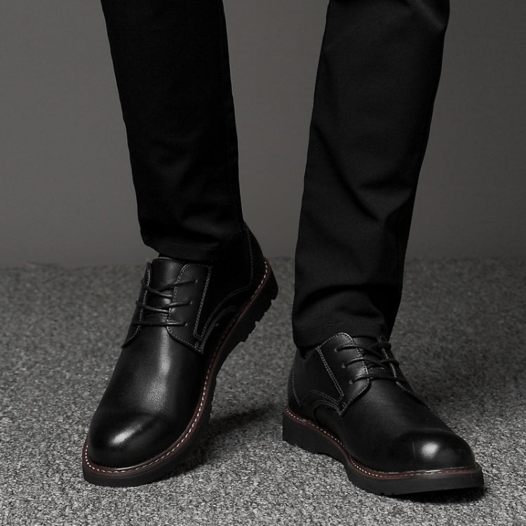 Round Head Solid Color First Layer Cowhide Casual Shoes for Men